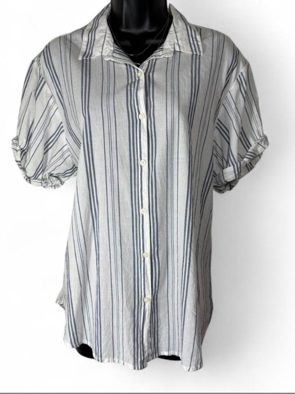 GAP Striped Button-Front Shirt - White & Navy 100% Cotton